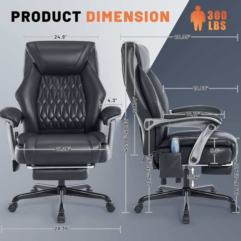 Massage Office Chair with Heating Function & Footrest, 6-Point Vibration, Ergono gallery