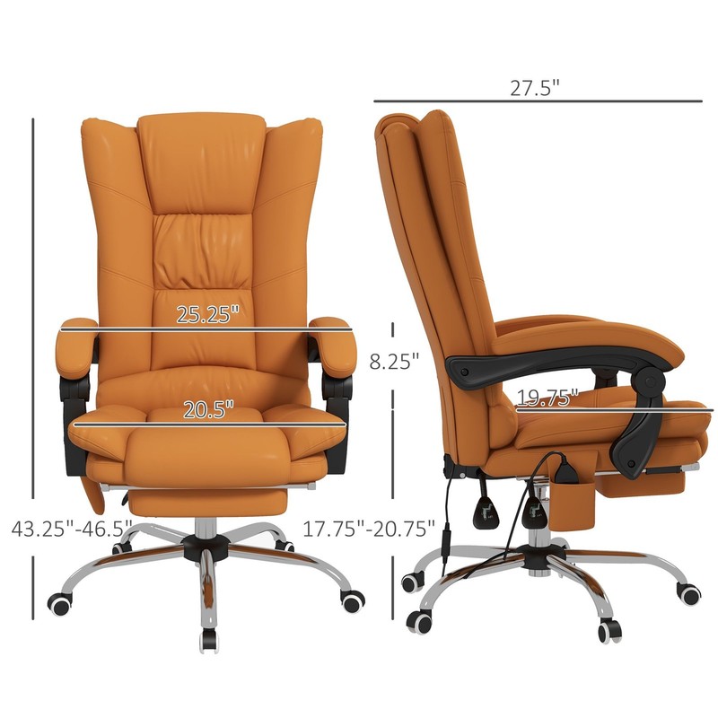 Massage Office Chair PU Leather Reclining Adjustable Swivel Wheels Light Brown gallery