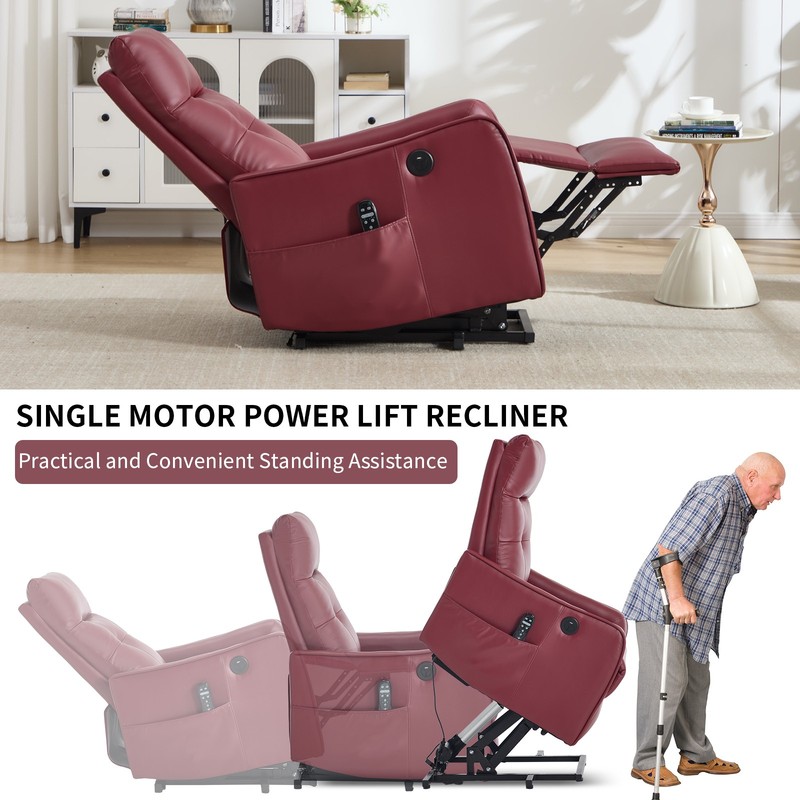Power Lift Recliner Chair with Massage & Heat, Wine Red, 155° Max Recline gallery