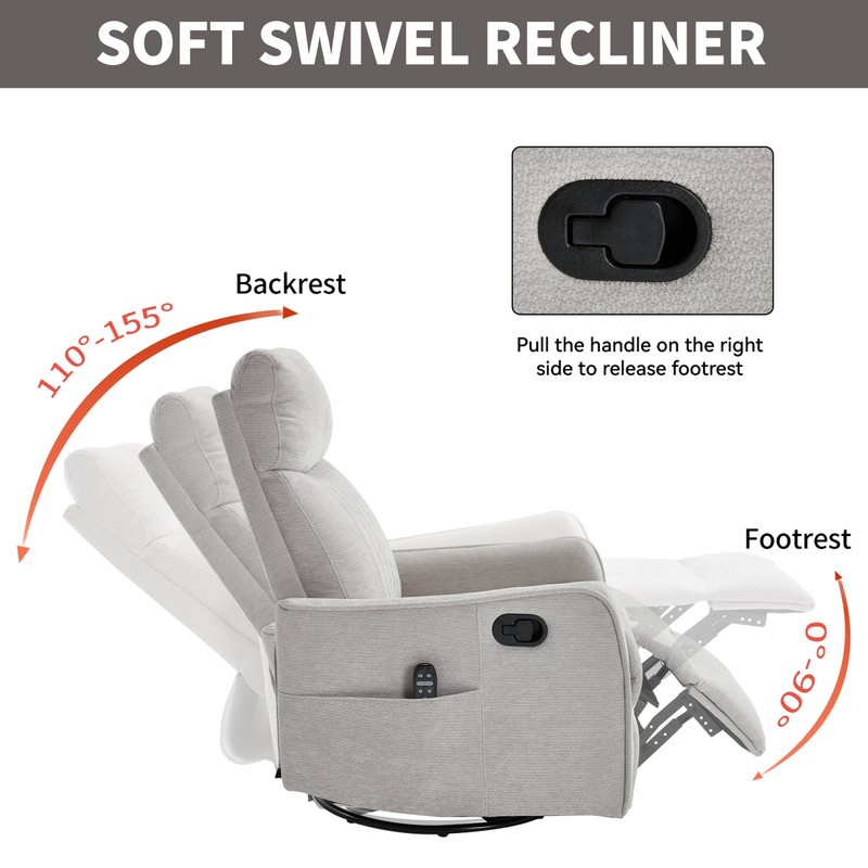 Light Gray Massage Recliner Chair with Heat, Rocker & Swivel gallery