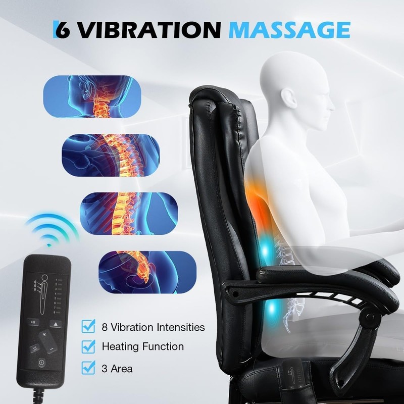 Massage Office Chair with Foot Rest,6 Points Vibration and Heat Ergonomic gallery