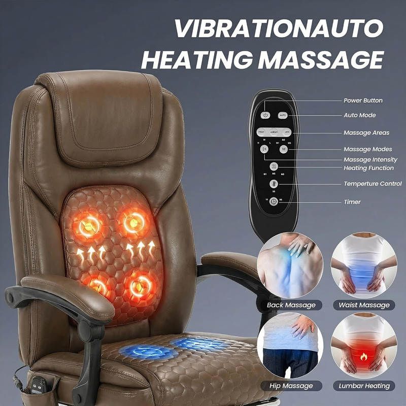 Massage Office Chair Set of 2 with Heat and Footrest - 3-Level 65°C Targeted Hea gallery