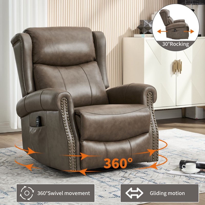 Manual Recliner Chair with Heat Massage, Rocker & Swivel in Leather gallery