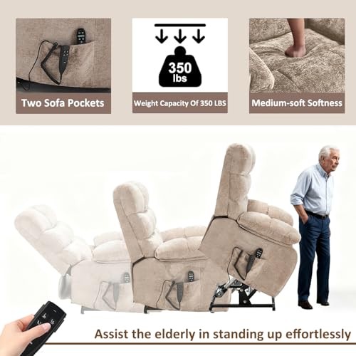 Oversized Power Lift Recliner Chair for Elderly, Dual Motor Lay Flat Beige gallery