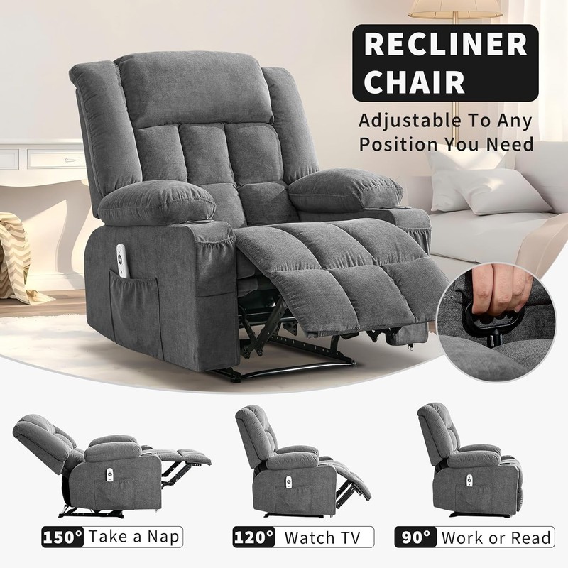 145° Recliner Chair with Massage Heat, Cup Holders & Pockets for Living Room gallery