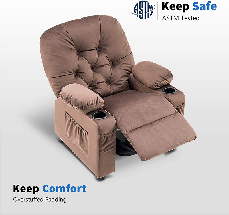 Big Kids Recliner Chair with Cup Holders for kids Side Pockets Velvet Fabric gallery
