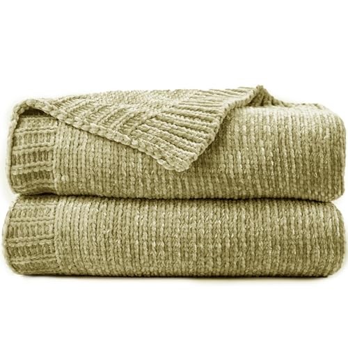 Chenille Blanket for Couch, Cozy Soft Blanket Lightweight Throw Sage Green