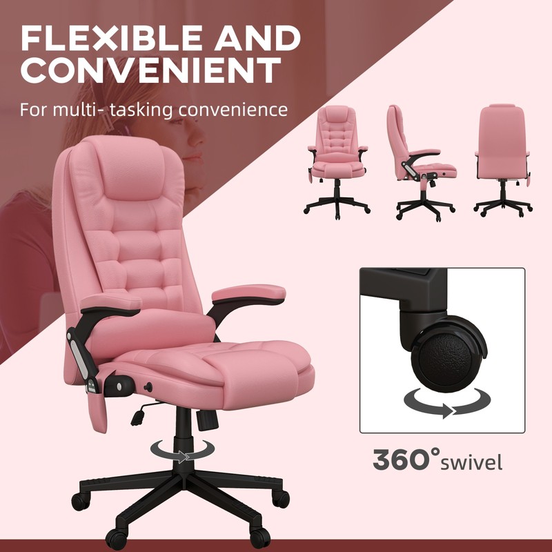 High Back Vibration Massage Office Chair with Heat & Recline, Pink gallery