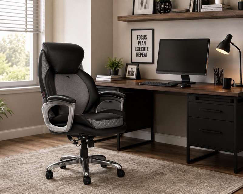 Sharper Image S-600 Heated Lumbar Massage Chair, Leather, Black 60098-BLK gallery