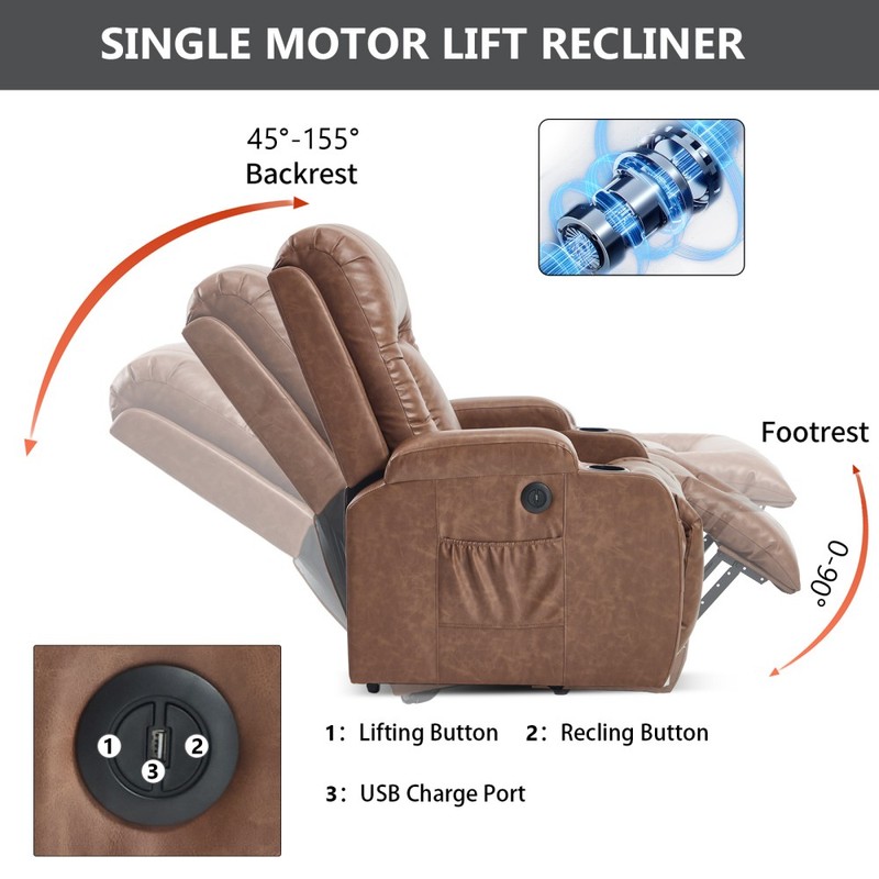 Power Lift Recliner Chair 350LBS - 8-Point Massage & Lumbar Heat,USB,for Elderly gallery