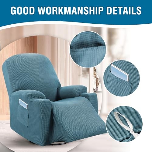 High Stretch Recliner Slipcover with Side Pocket Electric Power Lift Storm Blue gallery