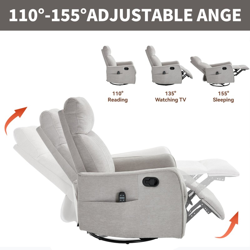 Light Gray Massage Recliner Chair with Heat, Rocker & Swivel gallery