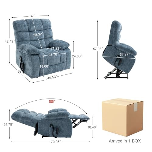 Oversized Power Lift Recliner Chair for Elderly, Dual Motor Lay Flat Blue gallery