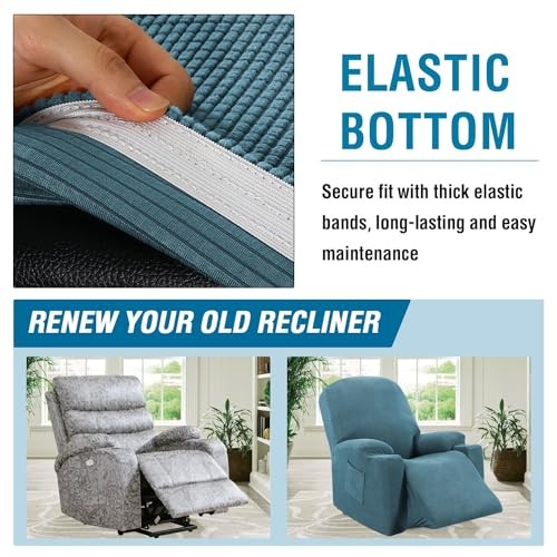 High Stretch Recliner Slipcover with Side Pocket Electric Power Lift Storm Blue gallery