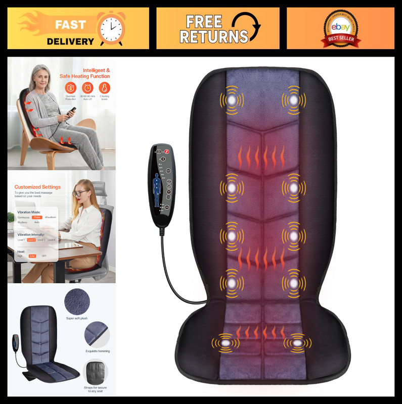 Massage Chair Pad with Heat & Vibration, 10 Motors, 5 Modes, Timer - Relaxation