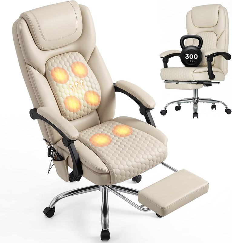 Massage Office Chair with Heat and Footrest – 3-Level 65°C Targeted Heating, 20-