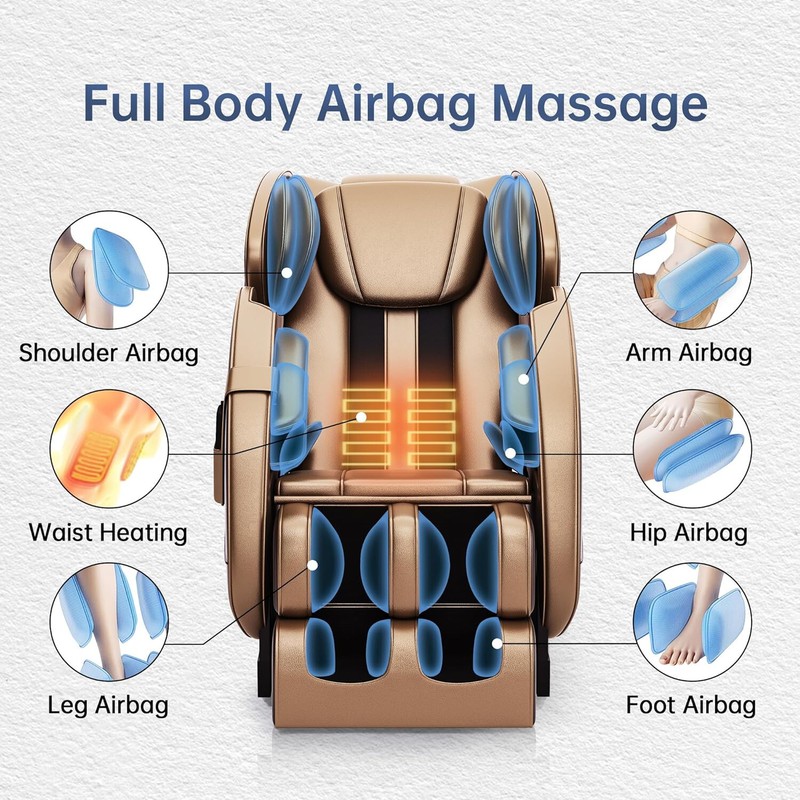 GOLD BROWN Massage Chair 8 Fixed Shiatsu Roller Zer0 Gravity W/ Heater Bluetooth gallery