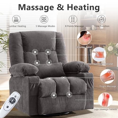 Swivel Rocker Recliner Chair with Vibration Massage and Heat Ergonomic Lounge gallery