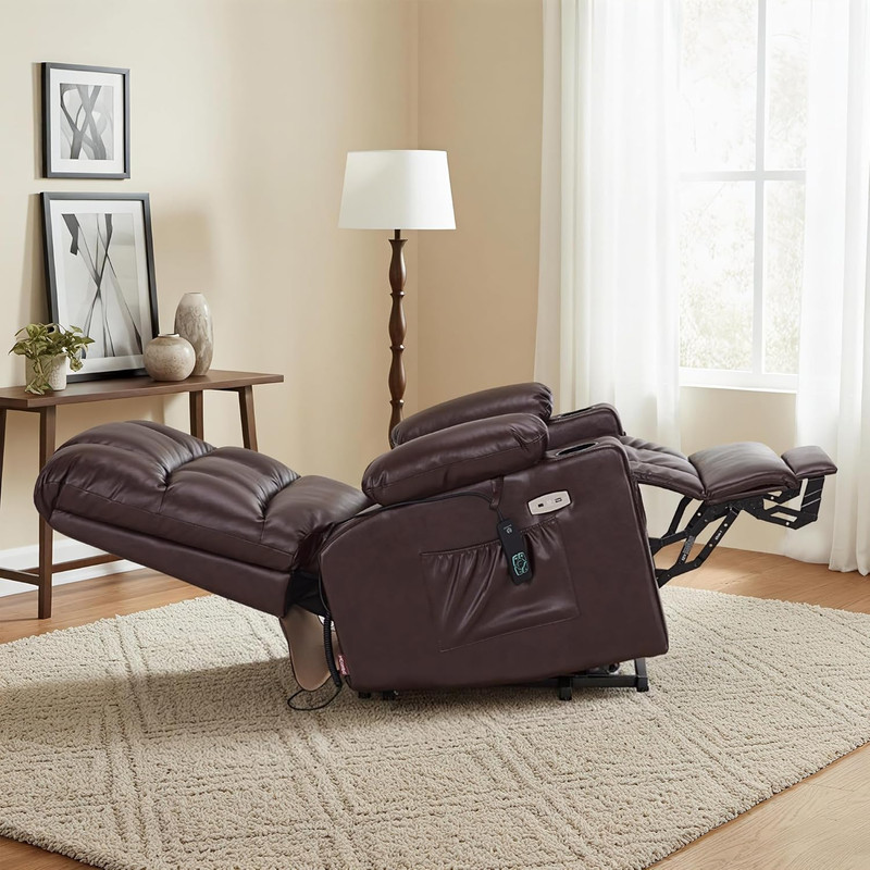 Large Dual Motor Power Lift Recliner Chair with Massage & Heat - Dark Brown gallery