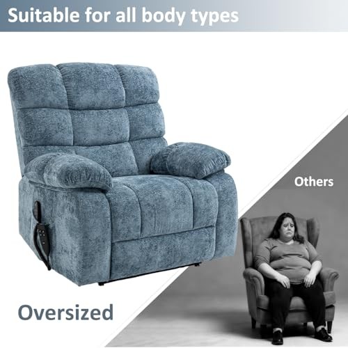 Oversized Power Lift Recliner Chair for Elderly, Dual Motor Lay Flat Blue gallery
