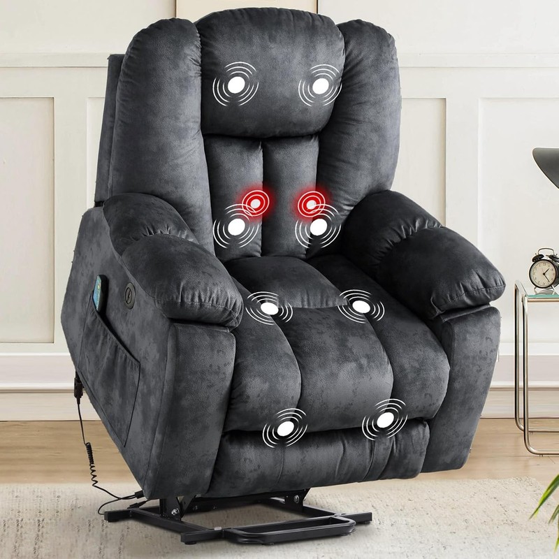 Large Power Lift Recliner Chair with Massage, Heat, and USB for Elderly