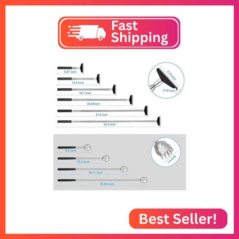 Oversized Back Scratcher Gift Set, 2 Pack Portable Extendable Stainless Steel Te gallery
