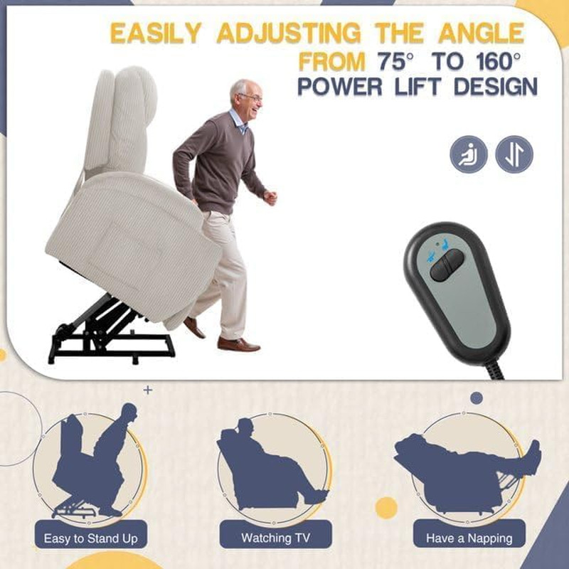 Electric Power Lift Recliner Chair with Massage for Elderly Corduroy Fabric Recl gallery