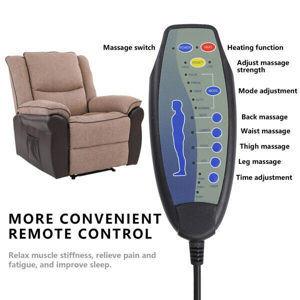 Electric Power Chair Wool &PU Ergonomic Sofa w/Control 8-point Massage + Heating gallery