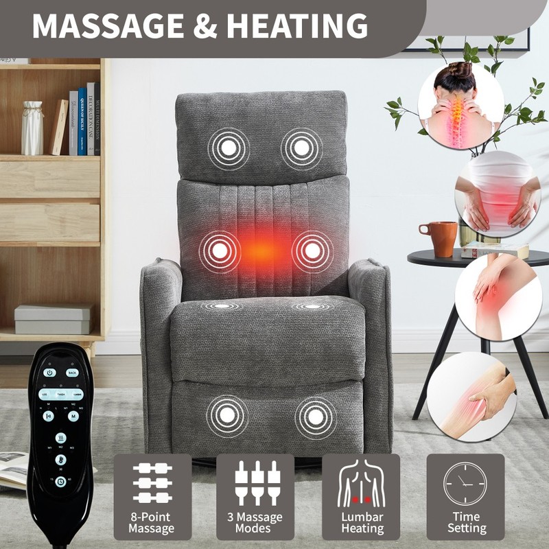 Heat Massage Manual Recliner Chair with Rocker and Swivel in Fabric for Room gallery