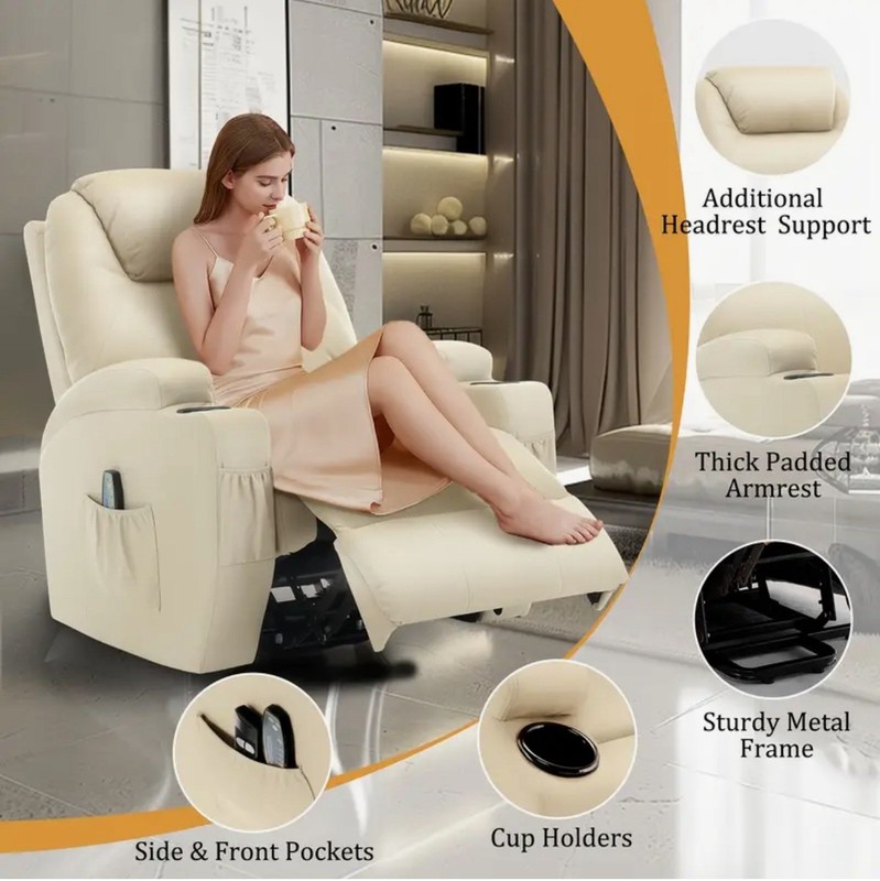 PU Leather Recliner Chair Lift Power Massage Sofa Heat Vibration Heated Leather gallery