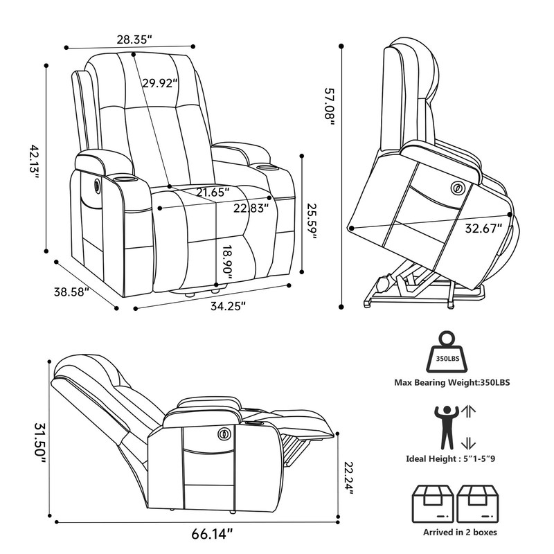 Power Lift Recliner Chair with Massage & Heat, Up to 350 lbs, Brown gallery