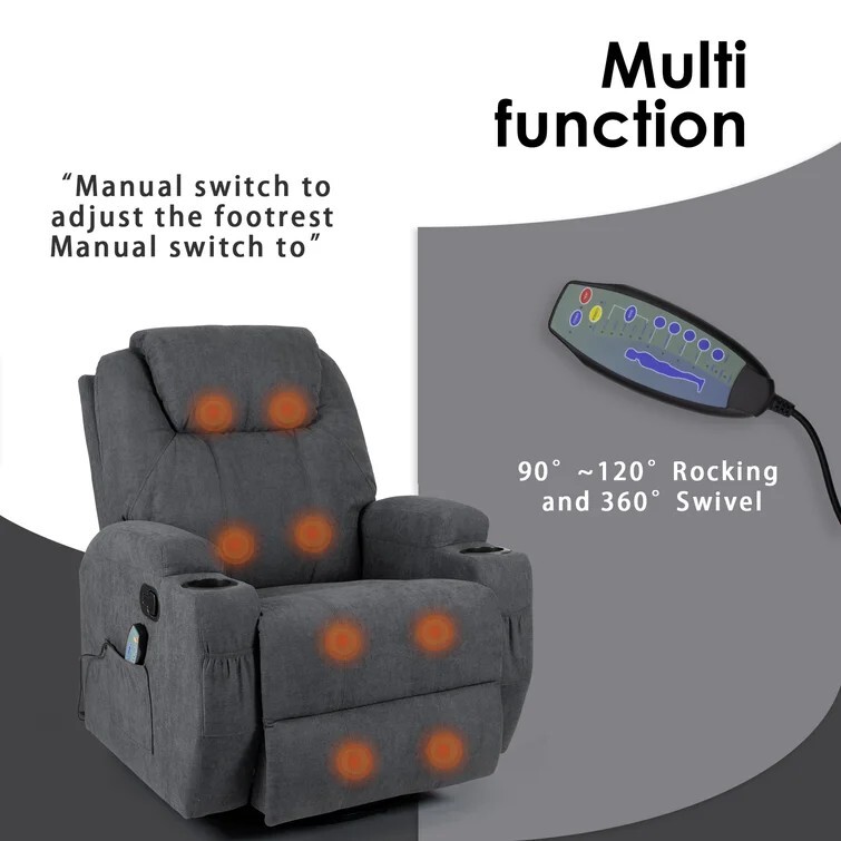 Reclining Heated Massage Chair with Swivel and Rocking Function gallery