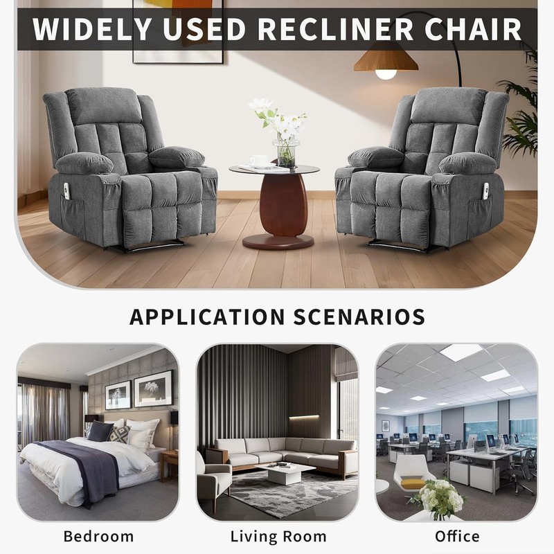 145° Recliner Chair with Massage Heat, Cup Holders & Pockets for Living Room gallery