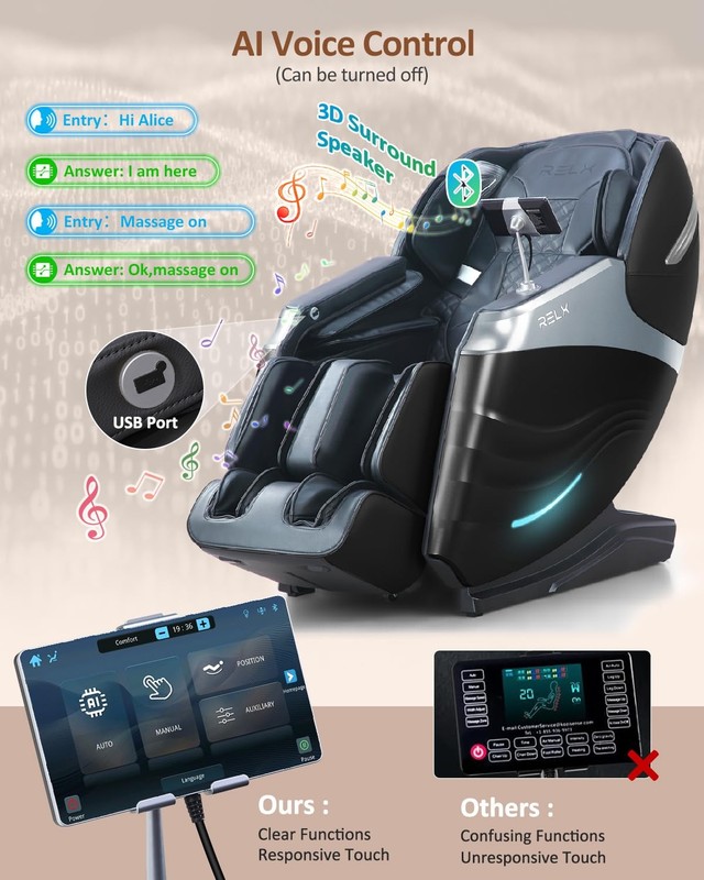 RELX Massage Chair Full Body with Scan, Zero Gravity, Large, Black gallery
