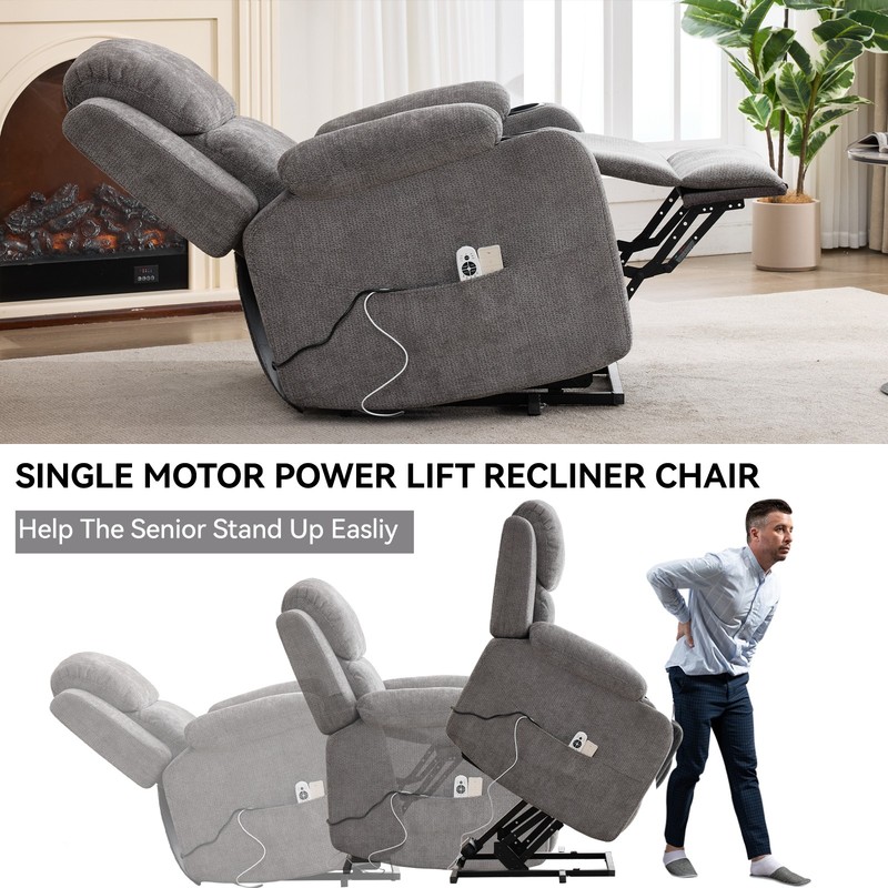 350 lbs Power Lift Recliner Chair with 8-Point Vibration Massage & Heat Grey gallery