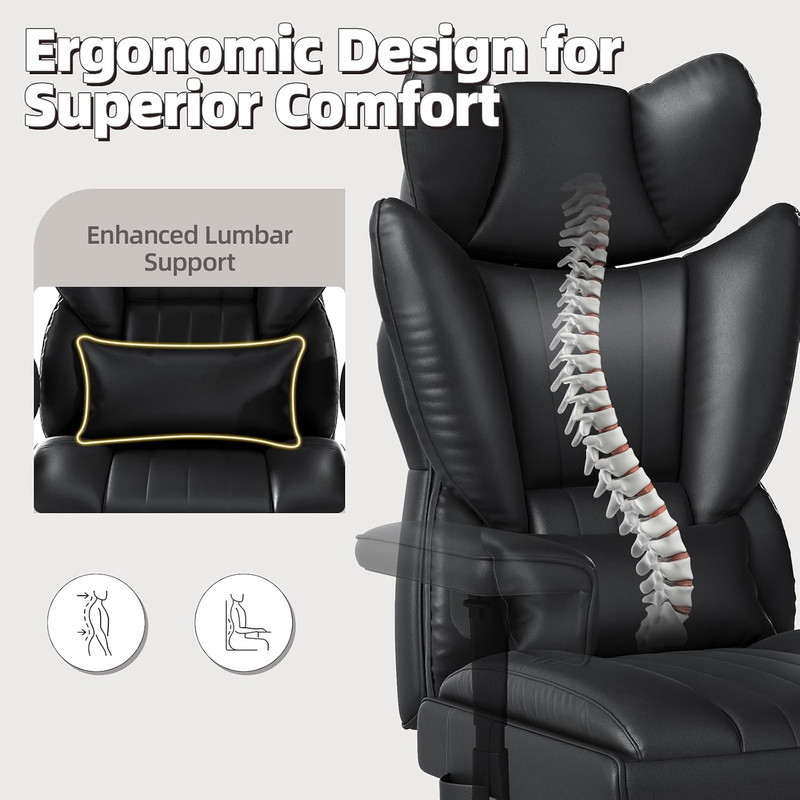 6 Points Massage Heated Home Office Chair with Foot Rest, Black | 400LBS Executi gallery