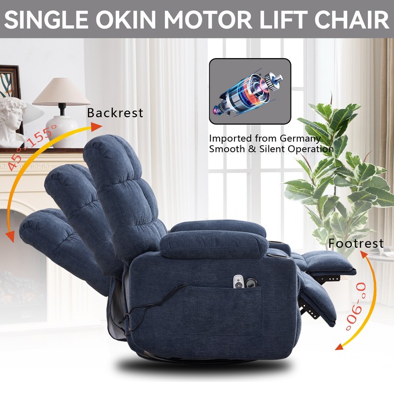 Electric Recliner Chair with Massage, Heat, Rocker & Swivel, Blue gallery