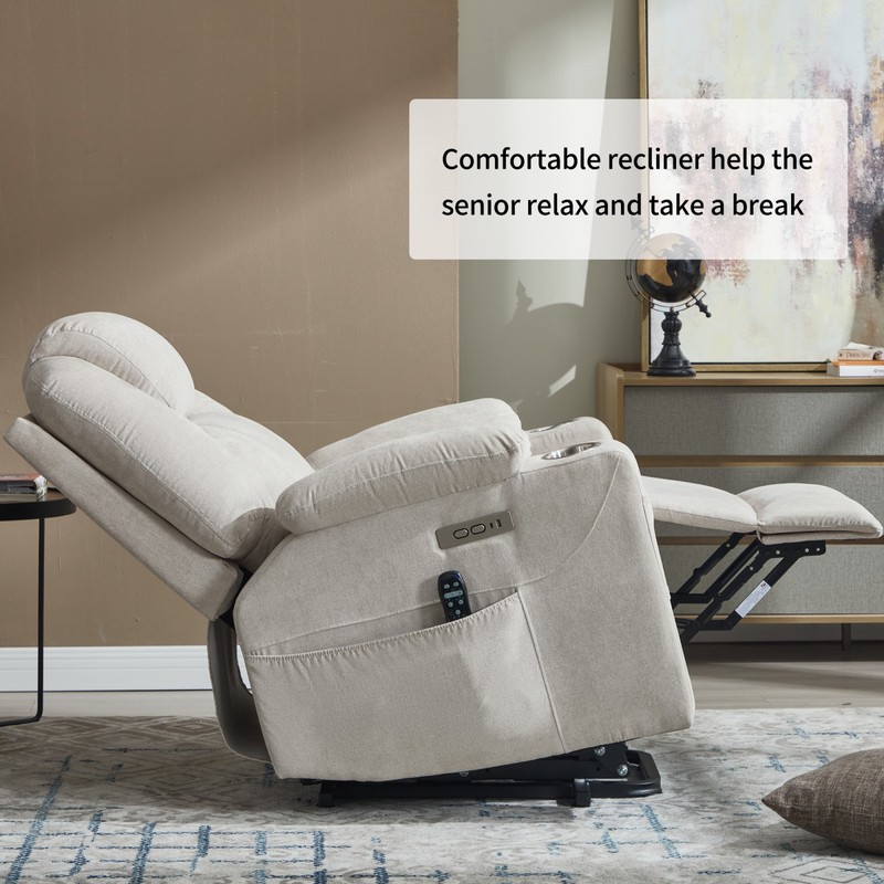 Power Lift Recliner Chair 350 lbs Beige 8-Point Vibration Massage & Heat gallery