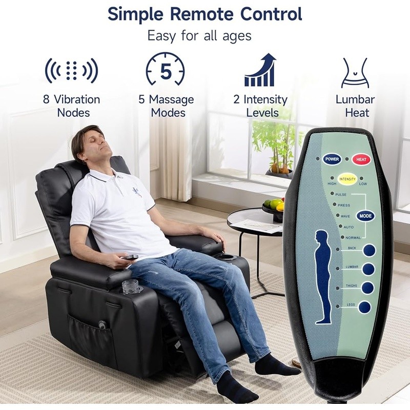 Power Lift Recliner Chair Seniors W/ 8-Point Massage Lumbar Heat Cup Holder New gallery