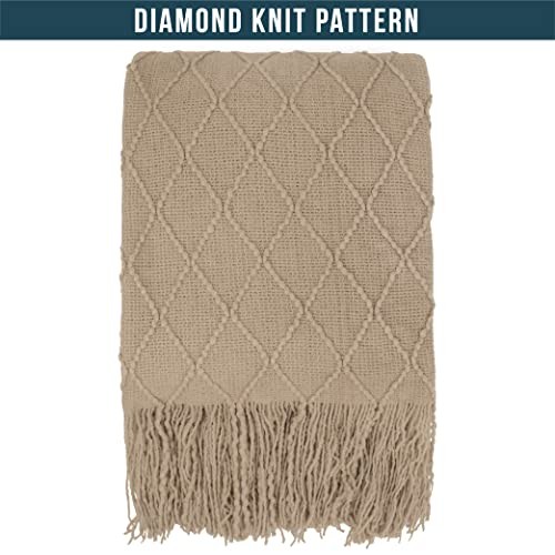 Knit Throw Blanket for Couch Bed, Soft 50 x 60 Inches - Throw Tan Taupe gallery