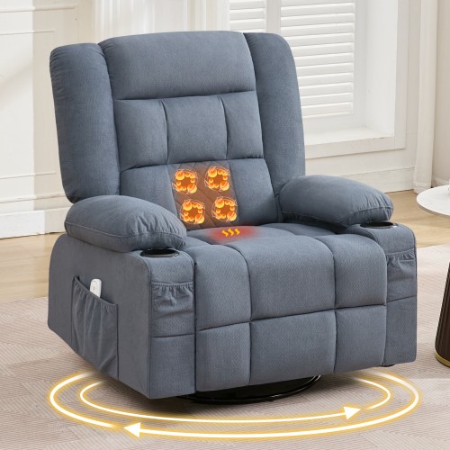 3D 4-Point Kneading Massage Rocking Recliner w / Heat 2 Cup Holders USB Port