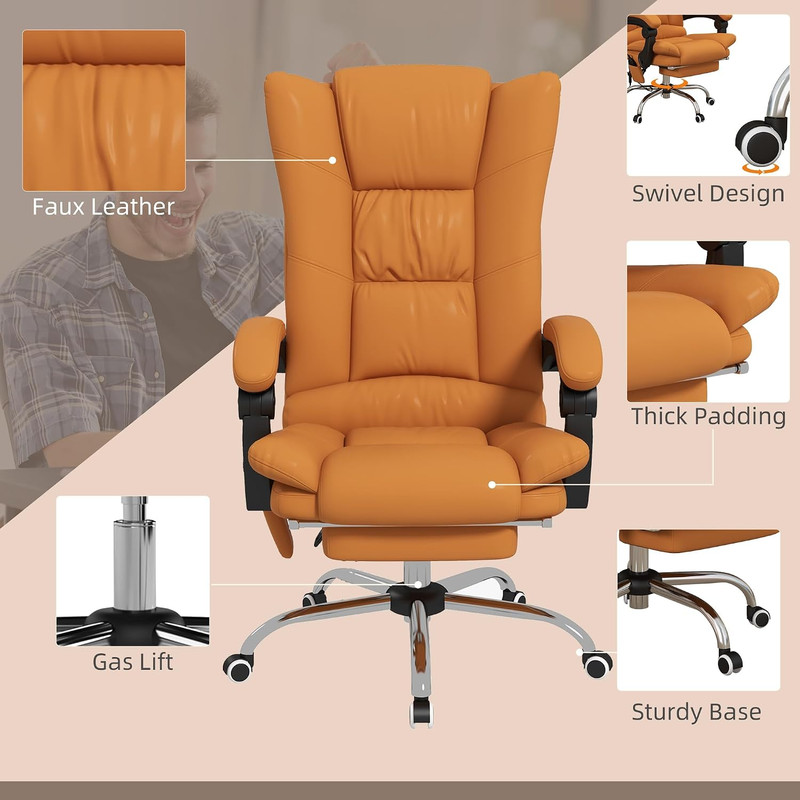 Executive Massage Office Chair, 4 Vibration, Heat, Light Brown | 3 Modes, PU Lea gallery
