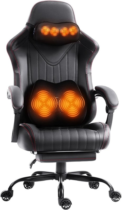 Dowinx Gaming Chair with Neck Massage Lumbar Support for Office Black