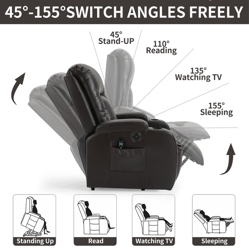 Power Lift Recliner Chair with Massage & Heat, 350 lbs Capacity, Brown gallery