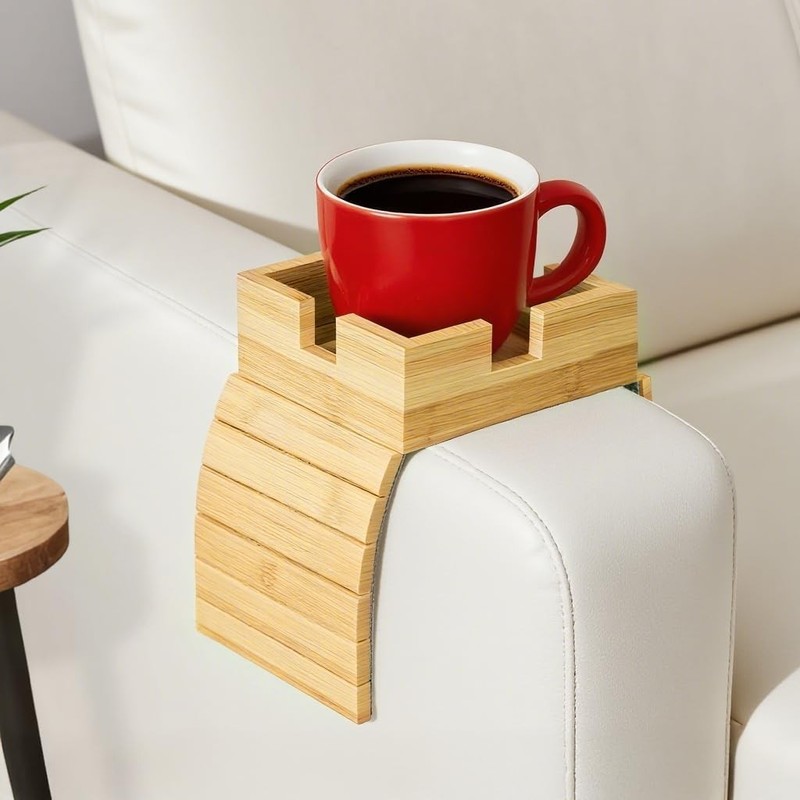 Bamboo Couch Cup Holder & Armrest Tray - Extend Your Comfort with a Large