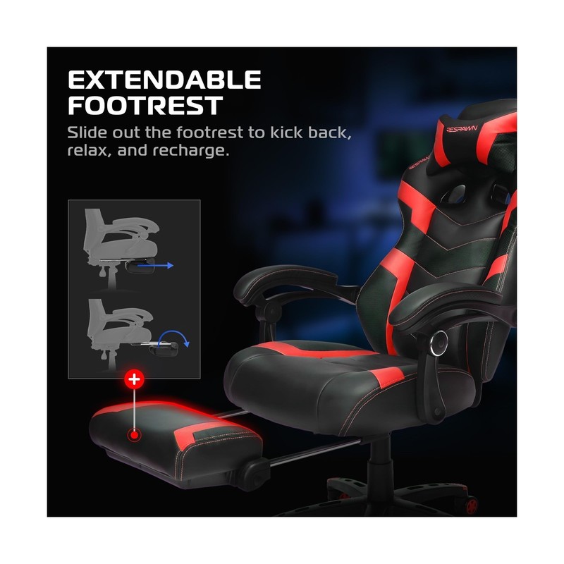 Ergonomic Gaming Chair w/ Footrest Lumbar Support Headrest Racing Style Red gallery