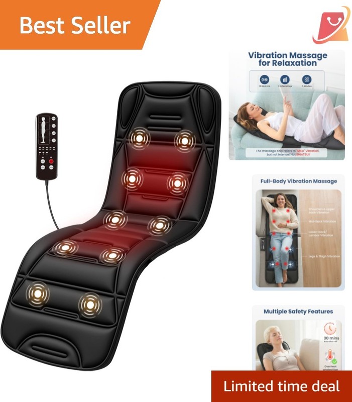 Full Body Massage Mat Cotton Heating Vibrating Pad with 10 Motors & 5 Modes