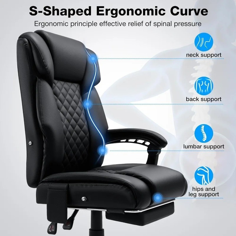 Heat & Massage Desk Chair High Back Reclining Footrest Office Chair gallery