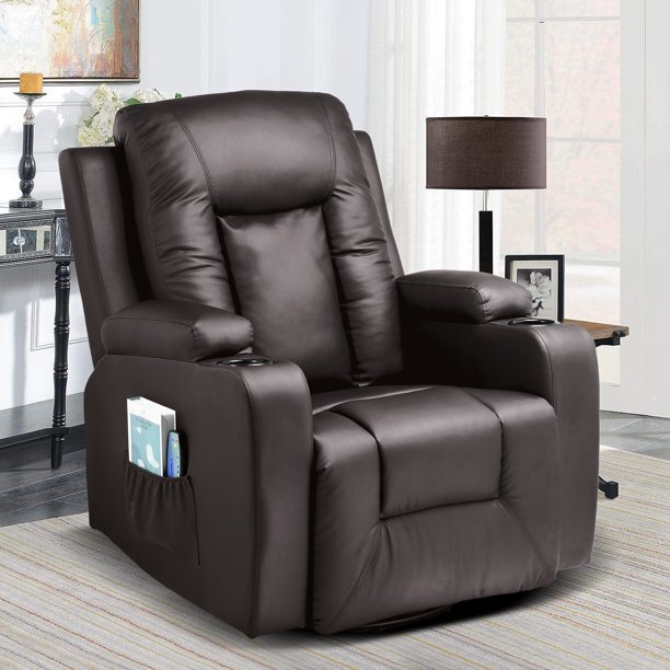 Recliner Chair Leather Sofa with Heated Massage Living Room Chair Black Brown gallery
