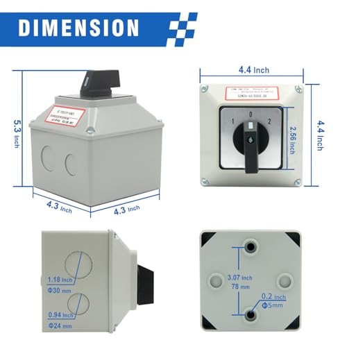 63A 660V 2 Pole Rotary Changeover Switch with Outer Box, 3 Position ON-Off-ON, gallery
